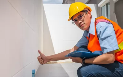 Asian male builder sitting, checking and understanding dilapidation reports